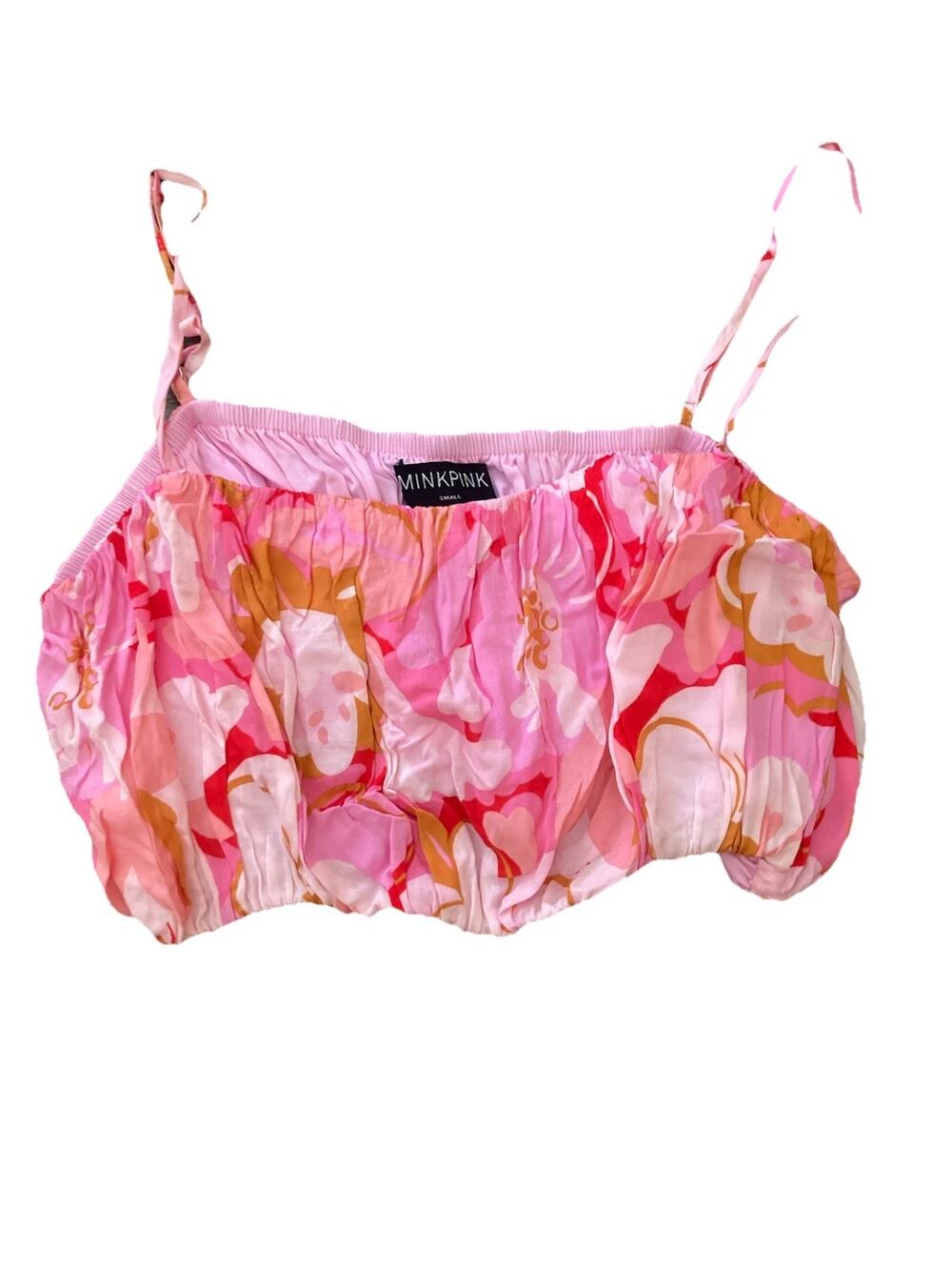 MINKPINK Pink Floral Spaghetti Strap Crop Top Size Small Australia Boho Chic
